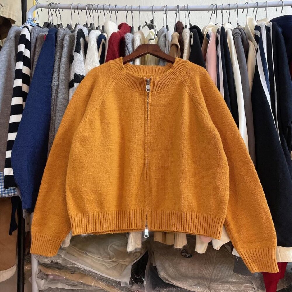 Mustard Yellow Cozy Knit Zip Up Sweater